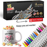 15 Aсrуlіс Paint Pens for Rock Painting, Stone, Ceramic, Glass, Wood, Scrapbooking, Metal, Canvas and Fabric with 0.7mm Extra Fine Tip Markers for Adult Coloring