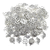 WOCRAFT 100pcs Craft Supplies Antique Silver Clover Flower Tree of Life Connector Charms for Jewelry Making Crafting Findings Accessory for DIY Necklace Bracelet M298