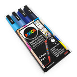Uni POSCA - PC-3M Art Paint Markers - Set of 4 - In Plastic Wallet - Blue Tones