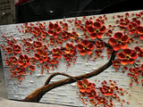 YaSheng Art - Hand-Painted Oil Painting On Canvas Texture Palette Knife Red Flowers Paintings Modern Home Decor Wall Art Painting Colorful 3D Flowers Tree Paintings Ready to Hang 24x48inch