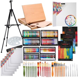 MEEDEN 148-Piece Deluxe Artist Painting Set with Aluminum and Solid Beech Wood Easel, Paint, Stretched Canvas and Accessories
