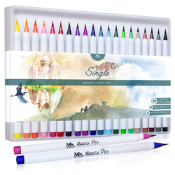 MozArt Supplies Brush Pens Set - 20 Colors - Soft Real Brush Tip Marker Pens, Durable, Premium Grade Markers - Create Watercolor Effects - Ideal for Adult Coloring Books, Manga, Comic, Calligraphy