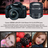 Canon Rebel T7 DSLR Camera (2000D) with EF-S 18-55 mm f/3.5-5.6 Lens + 32GB Memory Card + Camera Bag + Cleaning Kit + Table Tripod + Filters