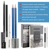 Drawing Pencils Sketch Art Set-40PCS Drawing and sketch set Includes 18 Sketching graphite Pencils,graphite and charcoal pencils,100pages sketch book and Accessories for Kids Teens Adults