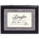 Daughter You Have Added so Much Beauty & Joy, Matte Black with Ornate Silver Inlay, Jewelry Music Box - Plays You Are My Sunshine