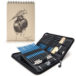 AGPTEK Drawing Kit (41-Piece Set) Including Pencils, Pastel Pencils, Erasers, Knife, Pencil Extender, Sharpener, Sketch Book(60 Sheets) & Carry Case for Teens Kids Adults