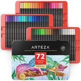ARTEZA Inkonic Fineliners Fine Point Pens, Set of 72 Fine Tip Markers with Color Numbers, 0.4mm Tips, Ergonomic Barrels, Brilliant Assorted Colors for Coloring, Drawing & Detailing