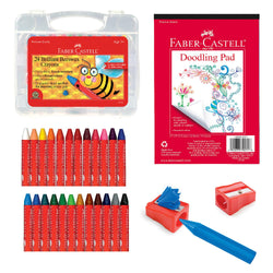 Faber-Castell Back to School Beeswax Crayon Coloring Set - 24 Beeswax Crayons, Crayon Sharpener & Doodle Pad