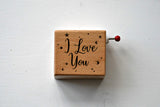 "I love you" engraved wooden music box with the melodie La vie en rose. Hand Cranked mechanism. Great gift for music lovers.