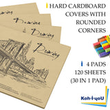 "Sketchbook for Magic Art Embodiments" (Kraft Serie | Side Spiral Bound | 7.9 x 5.7 Inch Sheet Size | 90 g/m2 Brown Kraft Paper | Tan Hard Cardboard Covers | 30 Sheets in 1 Pad | 4 Pads Set) AB5130