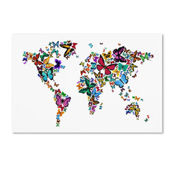 Butterflies Map of The World Artwork by Michael Tompsett, 22 by 32-Inch Canvas Wall Art