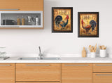 wallsthatspeak 2 Countryside Barnyard Roosters Country Kitchen Art; Two 8x10 in Black Framed Prints, Ready to Hang! Brown/Black/Red