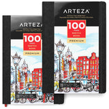 ARTEZA 8.3x11.7" Sketch Book, Pack of 2 Notebooks, 100 Pages per Pad, 118lb/175gsm, Hardcover Journals with Bookmark Ribbon, Expandable Inner Pocket, and Elastic Strap, for a Variety of Dry Media