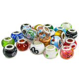 TOAOB 50pcs Assorted Glass European Lampwork Beads Large Holes Spacer Beads Charms Supplies with Brass Silver Core for Bracelet Necklace Jewelry Making