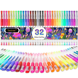 Glitter Gel Pens, 32 Colors Neon Glitter Pens Colored Pens Fine Tip Art Markers Set with 40% More Ink for Adult Coloring Books, Drawing, Doodling, Scrapbook, Bullet Journals, Great Back to School Gift