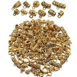 BronaGrand 100g (About 120-150pcs) Mixed Antique Gold Bail Beads,Spacer Bead,Bail Tube Beads,Bracelet Charms,Necklace Pendants for Jewelry and Craft Making