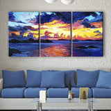 wall26 - 3 Panel Canvas Wall Art - Oil Painting Style Colorful Seascape - Giclee Print Gallery Wrap Modern Home Decor Ready to Hang - 24"x36" x 3 Panels