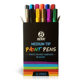 Premium Paint Pens by Beric 12 pack, Oil-based Paint Marker, Medium Point, Writes on Almost Anything, Water and Sun Resistant Vibrant Colors Low Odor Long Lasting Fast Drying Assorted Colors