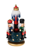 Traditional Wooden Nutcracker Wind Up Music Box | Blue, Red, Gold, and Green Kings and Soldiers | Festive Christmas Decor | 8" Tall Perfect for Shelves and Tables