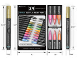 ARTOOLI 24 Metallic Acrylic Paint Pens Marker Set 0.7mm Extra Fine And 3.0mm Medium Tip Combo For Rocks, Glass, Mugs, Most Surfaces. Non Toxic