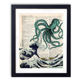 akeke Blue Octopus Upcycled Vintage Dictionary Art Print 8x10 Unframed