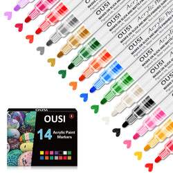 Acrylic Paint Marker Pens, OUSI 14 Paint Markers for Kids Adults Paint Pens for Rocks Painting Canvas Photo Album DIY Craft School Project Glass Ceramic Wood Metal Water Based Extra Fine Tip