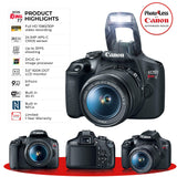 Canon EOS Rebel T7 Digital SLR Camera with 18-55mm EF-S f/3.5-5.6 is II Lens + 58mm Wide Angle Lens + 2X Telephoto Lens + Flash + 64GB SD Memory Card + UV Filter Kit + Tripod + Full Accessory Bundle