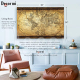 Decor MI Vintage World Map Canvas Wall Art Retro Map of The World Canvas Prints Framed and Stretched for Living Room Ready to Hang 24"x35"
