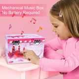 Abody Girl's Musical Jewelry Storage Box, Music Jewelry Box with Spinning Horse, Pullout Drawer and Ring Slots, Includes Bonus 4 Clips and 2 Hair Bows, Pink Castle Design