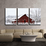 wall26 - 3 Piece Canvas Wall Art - Big Red Barn in The Snow - Modern Home Decor Stretched and Framed Ready to Hang - 24"x36"x3 Panels