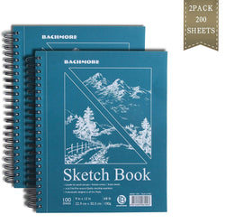 Bachmore Sketchpad 9X12" Inch (68lb/100g), 200 Sheets of Spiral Bound Sketch Book For Artist Pro & Amateurs | Marker Art, Ink Art, Colored Pencil, Acrylic Paint, Charcoal For Sketching (2 Pack)