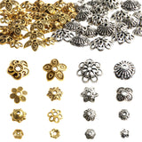 Jewelry Making Metal Bead Caps - 160 Pcs Bali Style Mixed Tibetan Silver Gold Bead Caps Spacers Flower Jewelry Findings Accessories for Bracelet Necklace Jewelry Making
