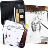 Artists' 22 Piece Complete Essential Sketch Set and 8.5 x 11 inches Sketch Paper, 160 GSM with 60 Sheets - Premium Sketch Art Supplies - Portable for Home, Studio, School- MozArt Supplies