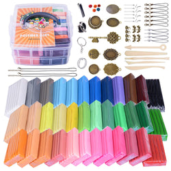Polymer Clay Set, 36 Colors 1.4 oz/Block Oven Baking Clay Starter Kit with Plastic Tote, 5 Sculpting Tools and 51 Jewelry Findings, Safe Nontoxic DIY Clay Crafts Gift by GiftedMary (36 Colors)