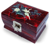 MADDesign Music Box Jewelry Ring Organizer Wood Mother of Pearl Inlay Peacock Red