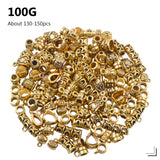 BronaGrand 100g (About 120-150pcs) Mixed Antique Gold Bail Beads,Spacer Bead,Bail Tube Beads,Bracelet Charms,Necklace Pendants for Jewelry and Craft Making