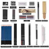 Professional Art Set 50 PCS Drawing and Sketching Set- Drawing, Sketching and Charcoal Pencils. 2 x 50 Page Drawing Pad!Kneaded Eraser included. Art Kit for Kids, Teens and Adults
