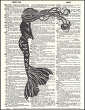 Fresh Prints of CT Dictionary Art Print - Mermaid - Printed on Recycled Vintage Dictionary Paper - 8"x11" - Mixed Media Poster on Vintage Dictionary Page
