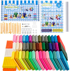 Polymer Clay Starter Kit, 50 Colors Oven-Bake Clay, 33 Models Creations Book, Rolling Pin, Plastic Tools and Accessories