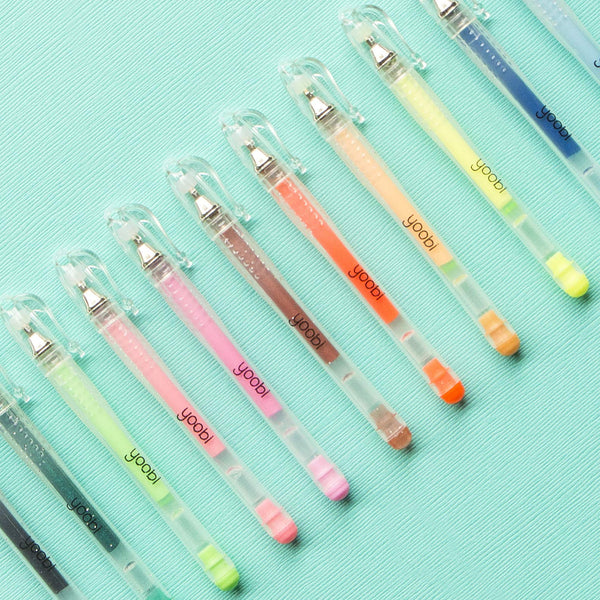 11ACKRADABCA Yoobi Gel Pens 24-Pack, Pastel, Metallic, Neon, and Glitter  Shades, Fun Styles with Carrying Case