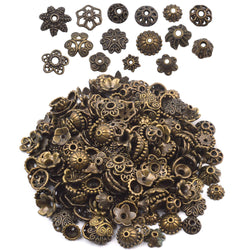 BronaGrand 100 Gram(About 150-250pcs) Bali Style Jewelry Making Metal Bead Caps Deluxe New Mix,Bronze