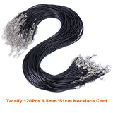 EuTengHao 120Pcs Black Waxed Necklace Cord with Lobster Clasp Bulk for Bracelet Making Necklaces Jewelry Making Supplies Accessories (20 inches Long and 1.5mm Width)