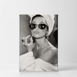 SmileArtDesign Audrey Hepburn Style Canvas Print Lipstick Makeup Iconic Pop Art Beauty Black and White Wall Art Living Room Bedroom Vintage Wall Decor Ready to Hang Made in USA - 12x8