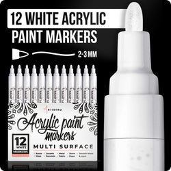 White Paint pens for Rock Painting, Stone, Ceramic, Glass, Wood. Set of 12 Acrylic Paint Markers medium tip