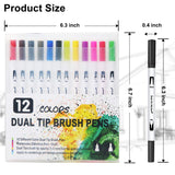 Dual Tip Brush Markers Pen, Fine and Brush Tip Colored Dual Pens for Coloring Books, Drawing, Bullet Journal, Planner, School Art Projects(12 Colors)