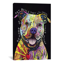 iCanvasART Beware of Pit Bulls by Dean Russo Canvas Print #4231 - 18"x12" (.75" deep)