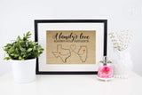 Personalized Long Distance Family Gift, Christmas Gift for Mom Dad Grandma Father Mother Sign: Map of ANY CITY, STATE, or COUNTRY (8x10 or 11x14 Burlap Print)