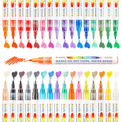 32 Colors Acrylic Paint Marker Pens- Include 10 Glitter Markers, for Rock Painting, Paper, Plastic, Ceramic, Glass, Wood, Metal, Canvas. Water Based, Acid Free Non Toxic, Quick Dry, Fine Tip