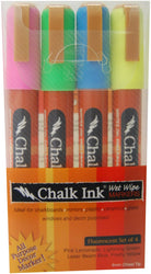 Chalk Ink 6mm Fluorescent Wet Wipe Markers, 4-Pack