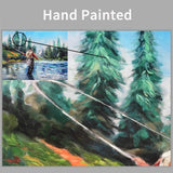 Lake Landscape Canvas Wall Art: Fishing on The Clear Blue River Mountain Trees Picture Painting for Bedroom (24'' x 18'' x 1 Panel)